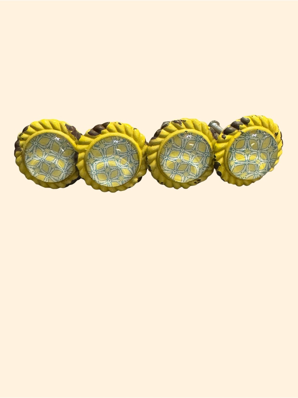 Set of 4 Vintage Yellow Floral Cabinet Door Knobs Drawer Pulls